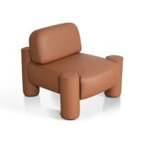 Poltrona Orfeu em Couro Legítimo com Almofadão e Apoios Cilíndricos Acolchoados Design by Victor Suzuki