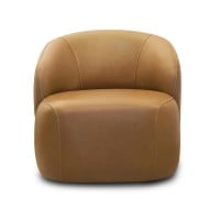 Poltrona Giratória Pérlonne Couro Natural Estrutura Madeira de Lei Eucalipto Design Artesanal
