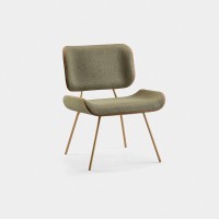 Poltrona Samya Estofada Encosto com Detalhe Laminado Base em Aço Carbono