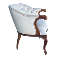 Poltrona Victoire Capitonê Pés Luís XV Entalhada Madeira Maciça Design Artesanal de Luxo