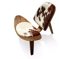 Poltrona Shell Couro de Pelo Natural Freijó Peça do Designer Hans Wegner c/ Tecidos Personalizados
