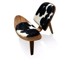 Poltrona Shell Couro de Pelo Natural Freijó Peça do Designer Hans Wegner c/ Tecidos Personalizados