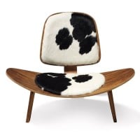 Poltrona Shell Couro de Pelo Natural Freijó Peça do Designer Hans Wegner c/ Tecidos Personalizados