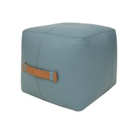 Puff Kaedro Cúbico em Couro Legítimo com Pesponto Duplo e Alça de Manuseio