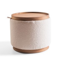 Puff Orazzio Redondo Design Reversível com Assento Estofado e Bandeja Laminada Base Recuada Laminada