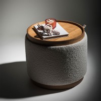 Puff Orazzio Redondo Design Reversível com Assento Estofado e Bandeja Laminada Base Recuada Laminada