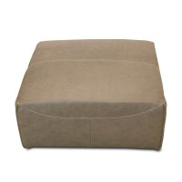 Puff Rivano Quadrado Couro Natural Estrutura Madeira de Lei Eucalipto Design Artesanal