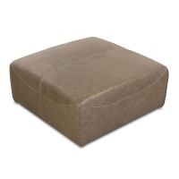 Puff Rivano Quadrado Couro Natural Estrutura Madeira de Lei Eucalipto Design Artesanal