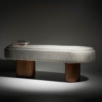 Recamier Kennon Design Oblongo Assento Estofado Base Dupla em Lâmina de Madeira