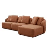 Sofá com Chaise Chantel 3 Módulos Estofado Estrutura Madeira de Lei Eucalipto Pés em Madeira