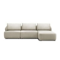 Sofá com Chaise Chantel 3 Módulos Estofado Estrutura Madeira de Lei Eucalipto Pés em Madeira