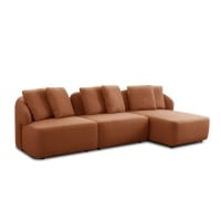 Sofá com Chaise Chantel 3 Módulos Estofado Estrutura Madeira de Lei Eucalipto Pés em Madeira