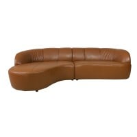 Sofá com Chaise Mosar 2 Módulos em Couro Legítimo com Encosto Curvo e Gomos Verticais