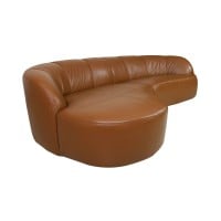 Sofá com Chaise Mosar 2 Módulos em Couro Legítimo com Encosto Curvo e Gomos Verticais