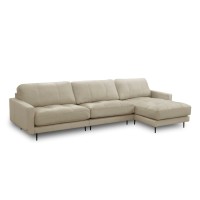Sofá com Chaise Rômulo 3 Módulos Revestido em Couro Estrutura Madeira de Lei Eucalipto Design Artesanal