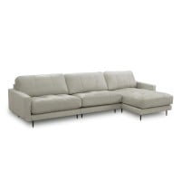 Sofá com Chaise Romulo 3 Módulos Couro Natural Almofadas Soltas Estrutura Madeira de Lei Eucalipto Pés em Aço Design Artesanal