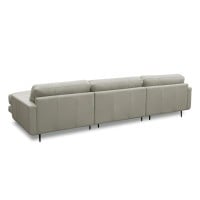 Sofá com Chaise Romulo 3 Módulos Couro Natural Almofadas Soltas Estrutura Madeira de Lei Eucalipto Pés em Aço Design Artesanal
