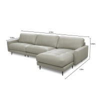 Sofá com Chaise Romulo 3 Módulos Couro Natural Almofadas Soltas Estrutura Madeira de Lei Eucalipto Pés em Aço Design Artesanal