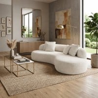 Sofá Curvo com Chaise Seixo Almofadas Decorativas Estrutura Madeira Eucalipto Reflorestada
