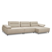 Sofá com Chaise Zaidon Couro Natural Braço Reclinável Encosto Ajustável Estrutura Madeira de Lei Eucalipto Pés em Aço