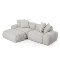 Sofá com Puff Daryon Estofado Design Bipartido com Almofadas Decorativas Estrutura Madeira Eucalipto Reflorestada