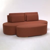 Sofá com Puff Hathor 2 Lugares Encosto e Almofadas Soltas Estrutura Madeira Eucalipto Design Exclusivo Acabamento Premium