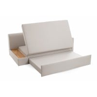 Sofá Cama Dalton com Mesinha Integrada em Lâmina de Madeira Natural Assento Retrátil Estrutura Madeira Eucalipto Reflorestada