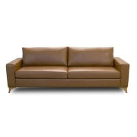 Sofá Nevin Couro Natural Estrutura Madeira de Lei Eucalipto Pés em Madeira Design Artesanal