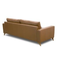 Sofá Nevin Couro Natural Estrutura Madeira de Lei Eucalipto Pés em Madeira Design Artesanal