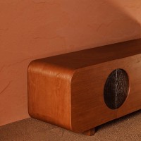 Sofá Table Sublime com Portas Detalhe Vidro Fusing Estrutura Lâmina de Madeira Pés Madeira Maciça Tauari