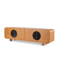 Sofá Table Sublime com Portas Detalhe Vidro Fusing Estrutura Lâmina de Madeira Pés Madeira Maciça Tauari