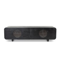 Sofá Table Sublime com Portas Detalhe Vidro Fusing Estrutura Lâmina de Madeira Pés Madeira Maciça Tauari