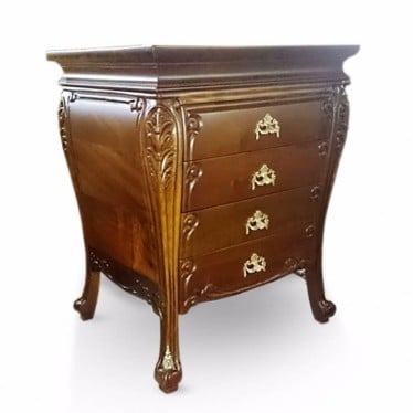 Criado Mudo Bombê 4 Gavetas Madeira Maciça Design de Luxo Peça Artesanal