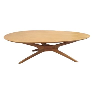 Mesa de Centro Palito Oval Madeira Maciça Design Retrô