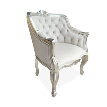 Poltrona Provençal Capitonê Entalhada Madeira Maciça Design de Luxo Peça Artesanal