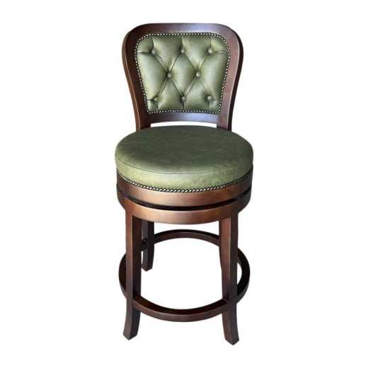Banqueta Giratória Inglesa Detalhes com Tachas Madeira Maciça Design Clássico
