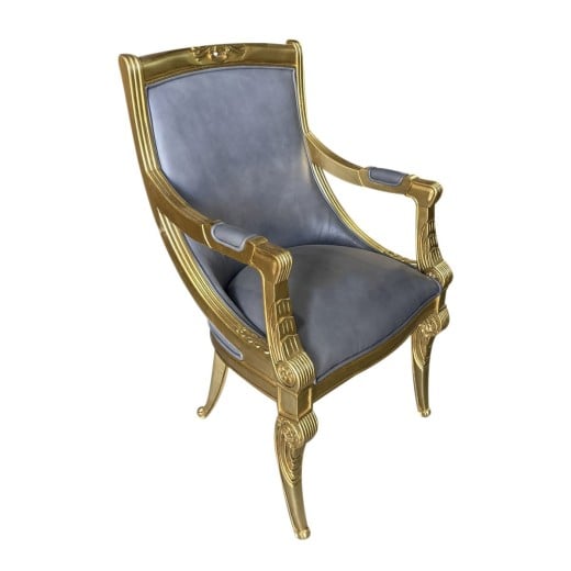 Cadeira com Braço Napoleão Entalhada Madeira Maciça Design de Luxo Peça Artesanal
