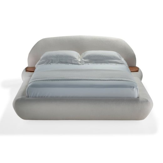 Cama Wonne Estofada com Apoio Lateral e Pés em Madeira 