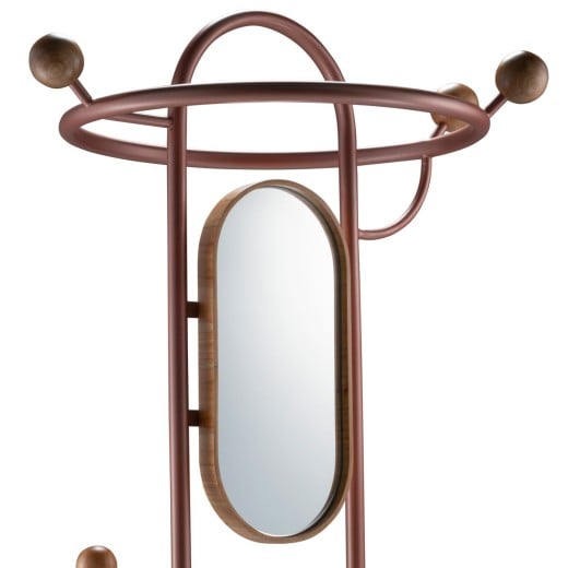 Mancebo Astra Cabideiro com Espelho e Bandeja Redonda com Recouro Estrutura em Aço Carbono Base em Madeira Design by Studio Oune