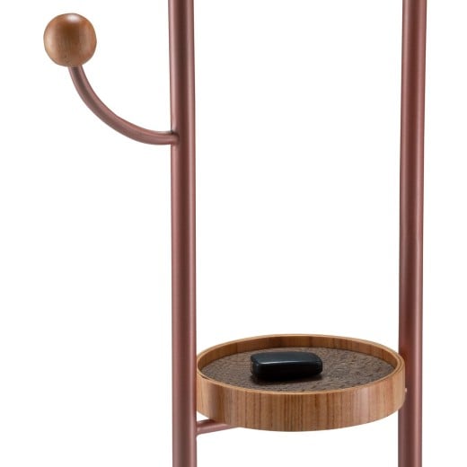 Mancebo Astra Cabideiro com Espelho e Bandeja Redonda com Recouro Estrutura em Aço Carbono Base em Madeira Design by Studio Oune