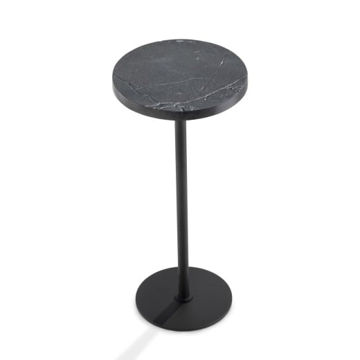 Mesa de Apoio Pitie Tampo Redondo em Mármore Base em Aço Carbono e Haste em Alumínio