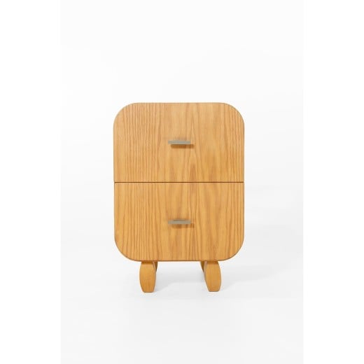 Mesa de Cabeceira Martini com 2 Gavetas em Lâmina de Madeira e Pés Esculpidos em Madeira Tauari Design by M7 Estúdio