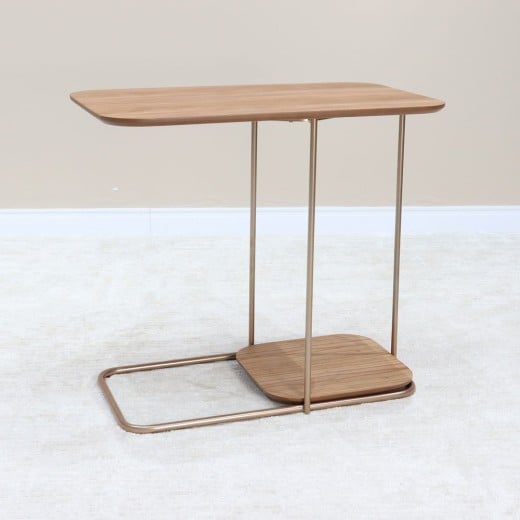 Mesa de Apoio Olissya Retangular Tampo Madeira Base Metal