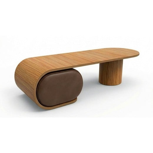 Mesa de Centro com Puff Kairós Estofado Design Orgânico em Madeira Laminada