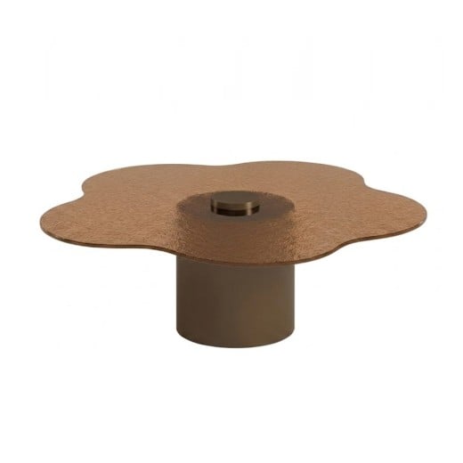 Mesa de Centro Lorys II Tampo Orgânico em Vidro Texturizado Base Cilíndrica em Aço Carbono com Pintura Epóxi 