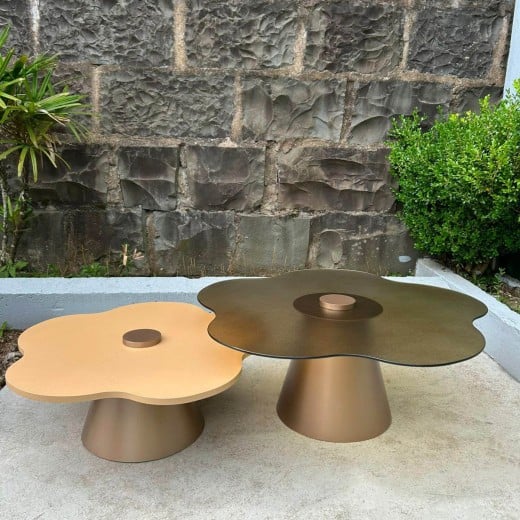 Mesa de Centro Lorys Tampo Orgânico em Vidro Texturizado Base Cônica em Aço Carbono com Pintura Epóxi 
