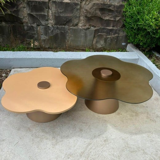 Mesa de Centro Lorys Tampo Orgânico em Vidro Texturizado Base Cônica em Aço Carbono com Pintura Epóxi 