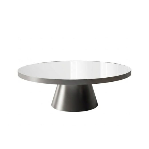 Mesa de Centro Nix Tampo Redondo Espelhado com Aro Metálico e Base Cônica em Aço Carbono com Pintura Epóxi