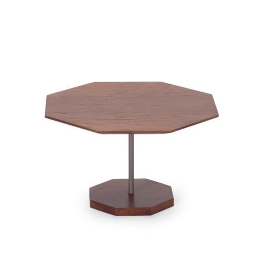 Mesa de Centro Ottus Octagonal Tampo Laminado Base em Madeira Maciça e Haste Tubular Metálica
