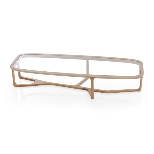 Mesa de Centro Pisthacci Tampo de Vidro Estrutura Madeira Maciça by Asa Design Studio